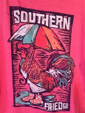 Southern Fried Cotton Pink Graphic Tee with Multicolor Rooster Print